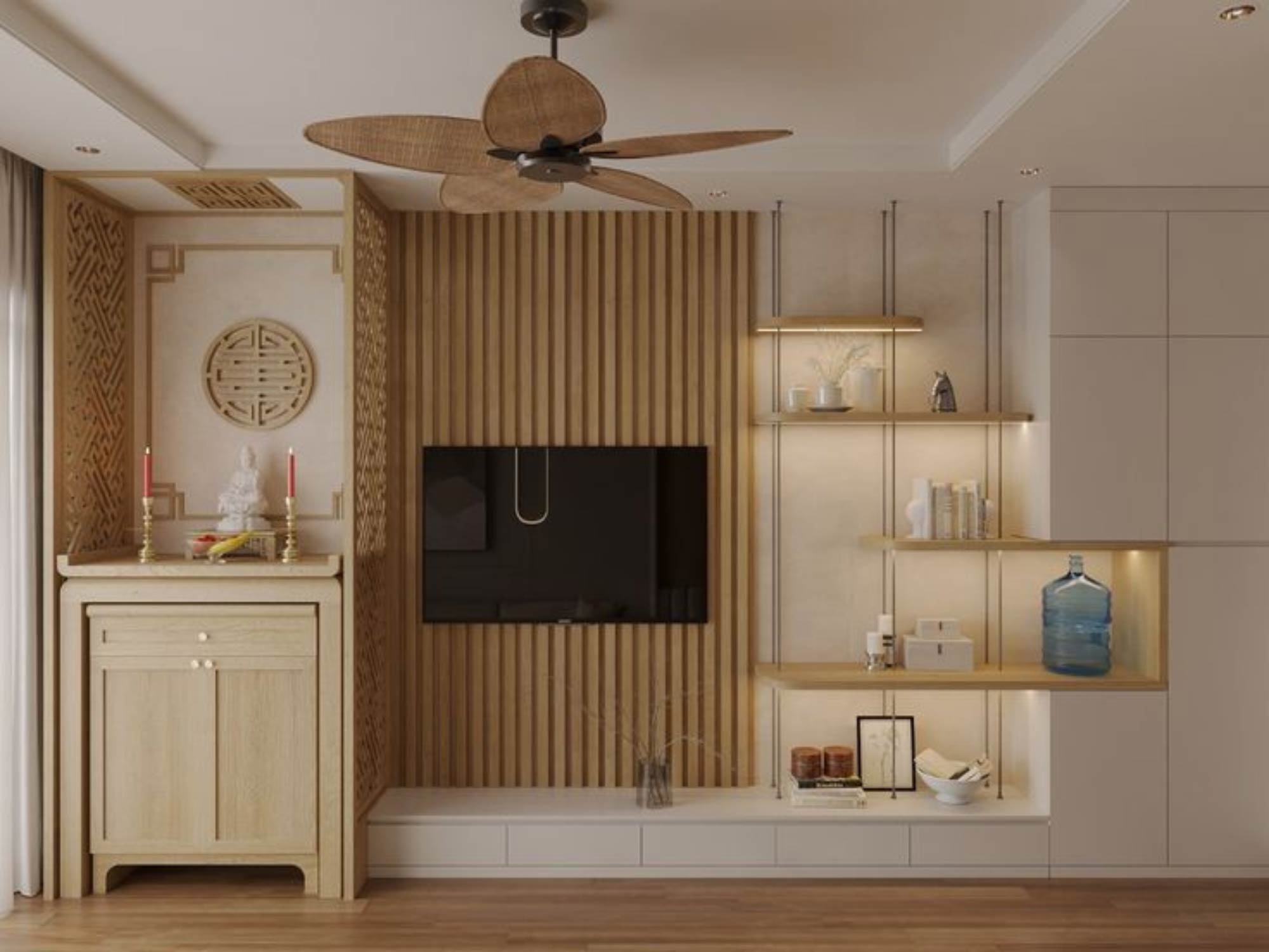 Thiết kế nội thất phòng khách chung cư có bàn thờ