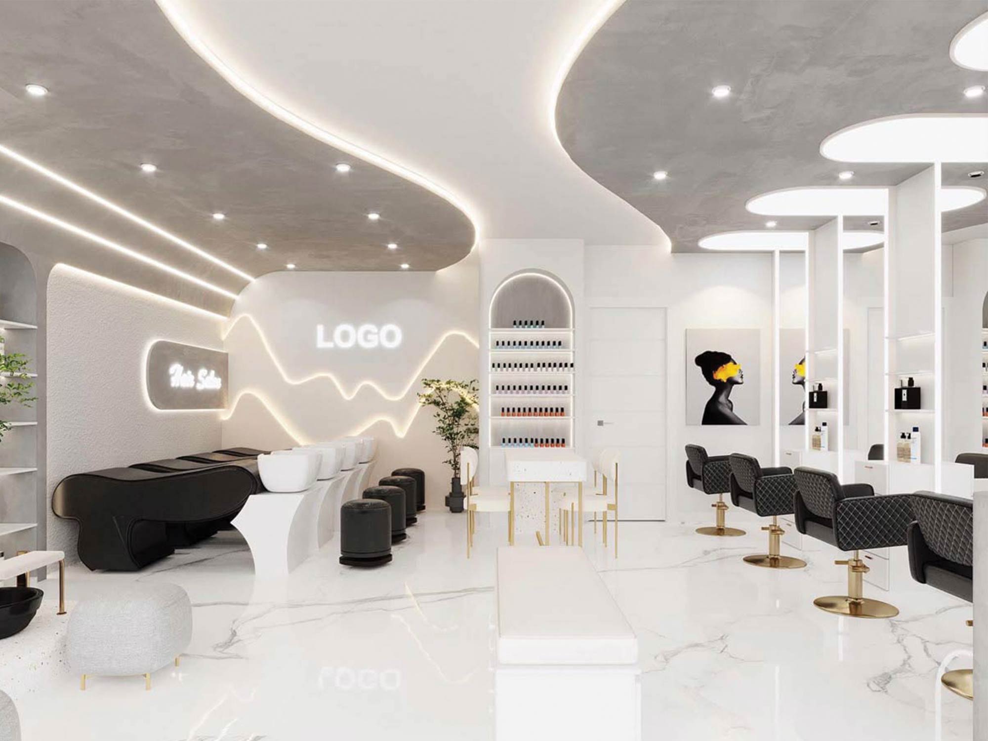 Thiết kế nội thất tiệm nail Hàn Quốc