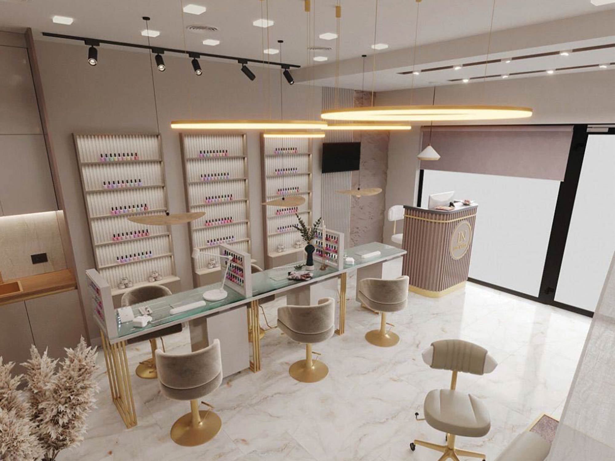 Thiết kế nội thất tiệm nail Hàn Quốc
