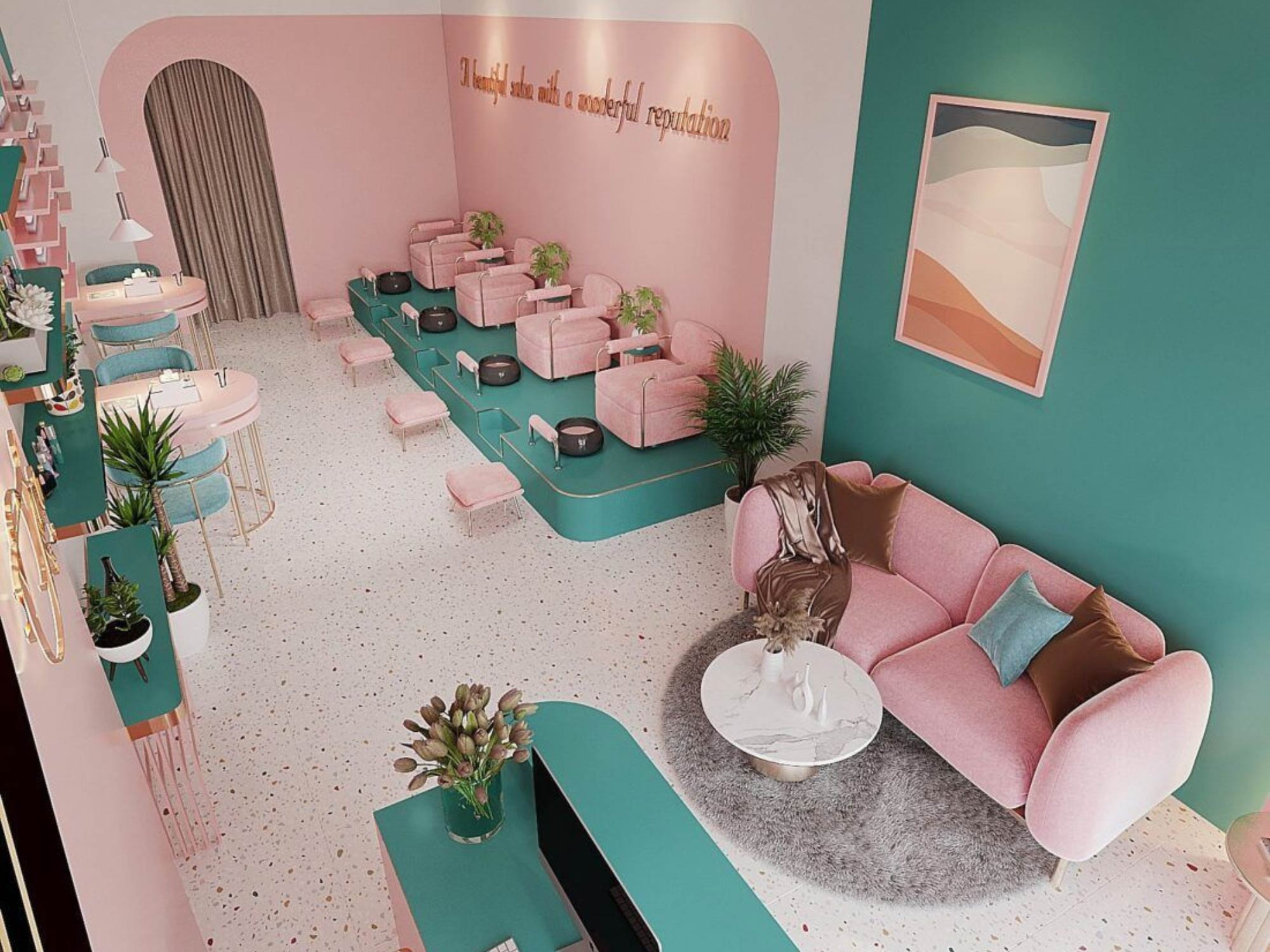 Thiết kế nội thất tiệm nail nhỏ